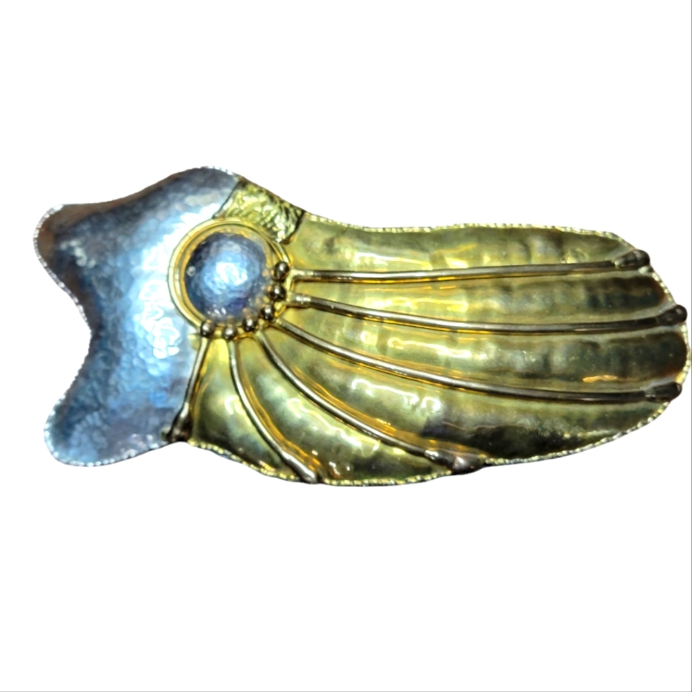 Artistic, brass and silvertone buckle